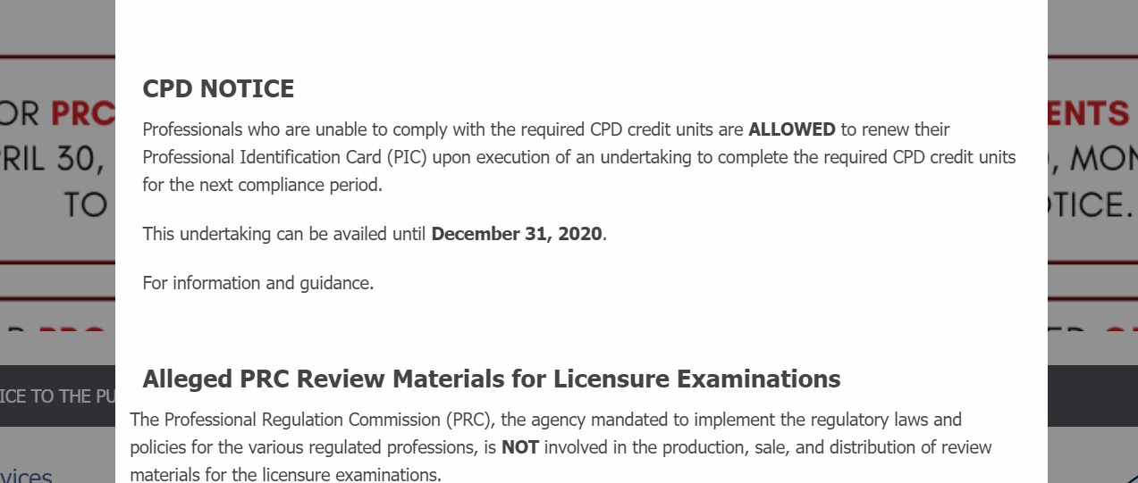PRC Renew license without CPD until December 2020