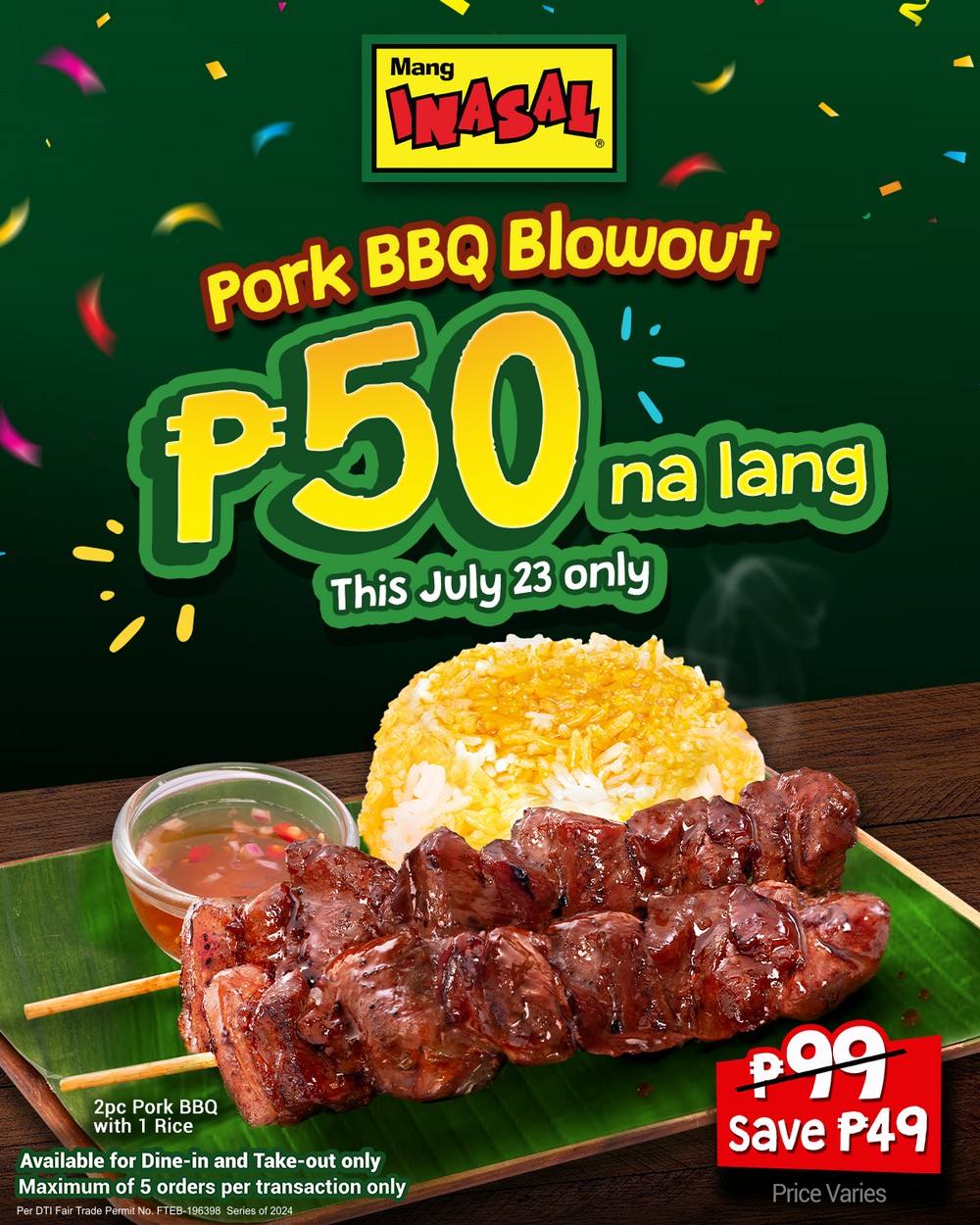 One Day Only: Mang Inasal celebrates ₱50 Pork BBQ Blowout this July 23